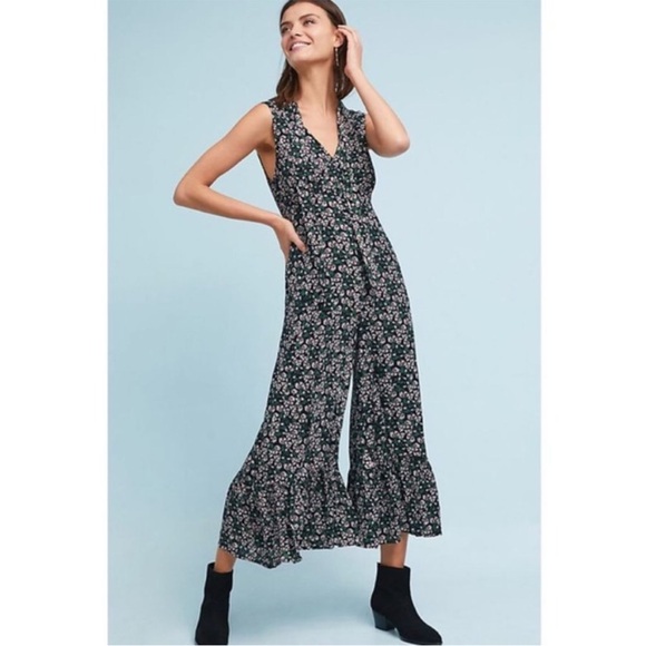 Maeve Pants - Maeve -‎ 2, Black Floral Jumpsuit with V-Neck and Wide-Leg Design